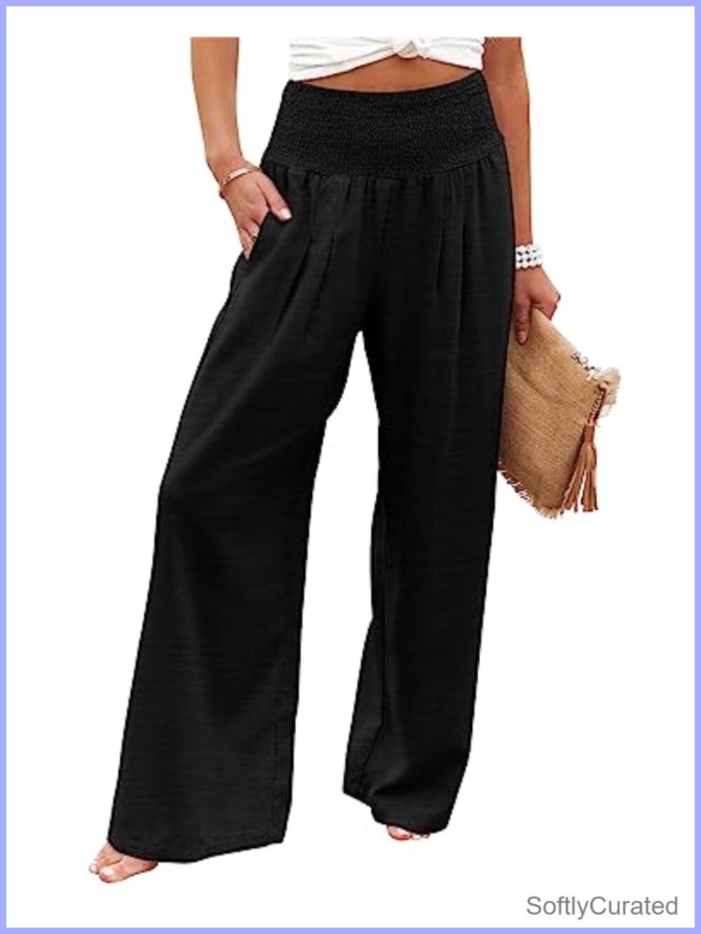 Women's Elastic High Waisted Palazzo Pants Wide Leg Lounge Trousers with Pockets